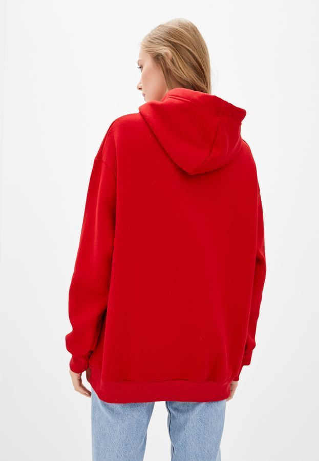Худі жіночий теплий, колір червоний подовжений Oversize 02