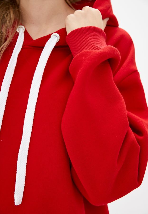 Худі жіночий теплий, колір червоний подовжений Oversize 02