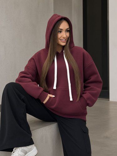 Худі жіноче на флісі Oversize бордо 01 (бургундія)