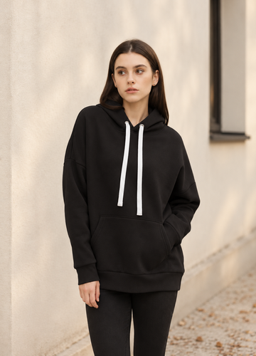 Худі жіноче на флісі 01 Oversize, чорний