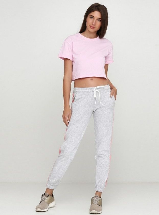 Спортивные штаны женские, меланж с розовыми лампасами S