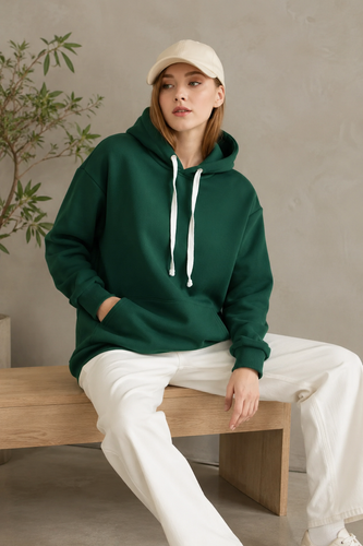 Худі жіноче на флісі Oversize подовжений, зелений 02