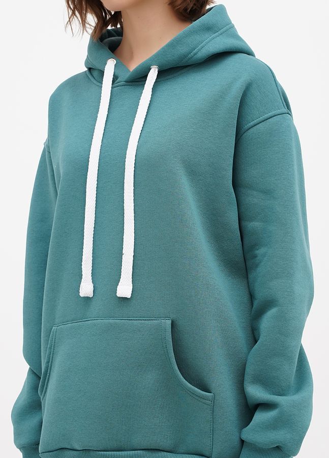 Bluza z kapturem damska polarowa Oversize 02 wydłużona, kolor szmaragdowy