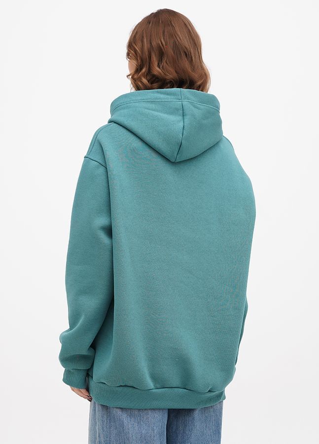 Bluza z kapturem damska polarowa Oversize 02 wydłużona, kolor szmaragdowy