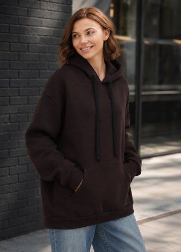 Худи женский на флисе Oversize 02 удлиненный, цвет шоколад (цвет коричневый)