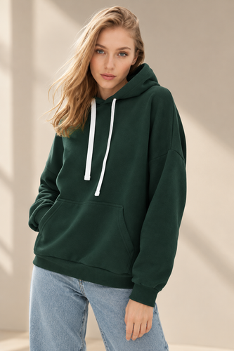 Худи&nbsp;женский тёплый, цвет темный изумруд Oversize 01