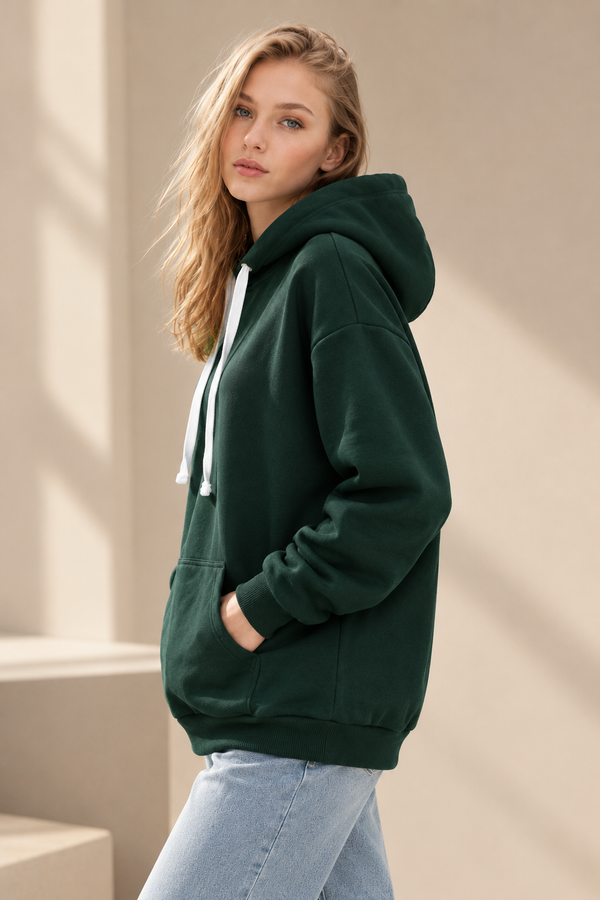 Худи&nbsp;женский тёплый, цвет темный изумруд Oversize 01