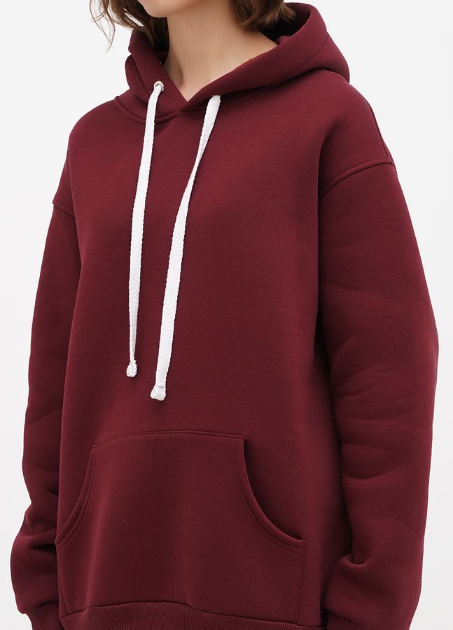 Bluza z kapturem damska polarowa Oversize 02 wydłużona, kolor bordowy