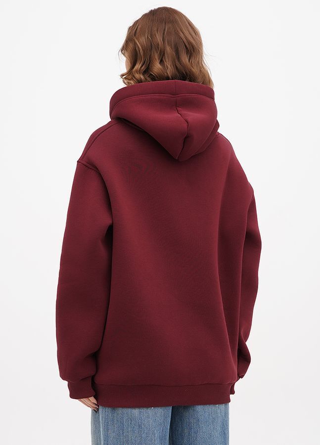 Bluza z kapturem damska polarowa Oversize 02 wydłużona, kolor bordowy