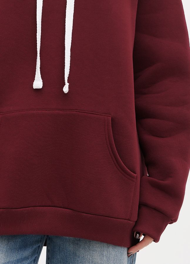 Bluza z kapturem damska polarowa Oversize 02 wydłużona, kolor bordowy
