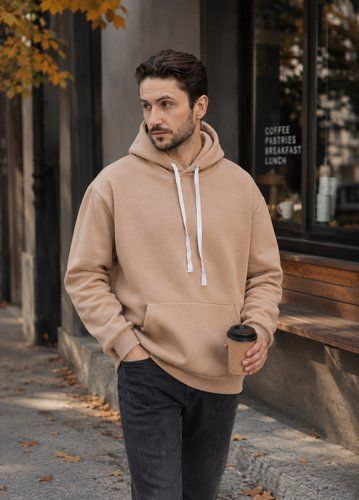 Худі чоловічий теплий подовжений Oversize 02 Бежевий