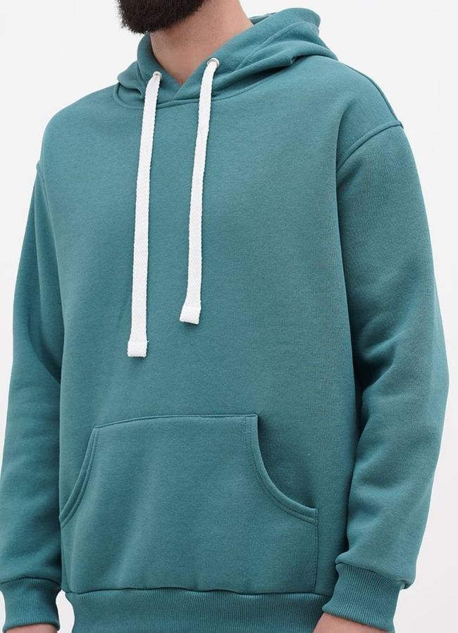 Худі чоловічий теплий подовжений Oversize 02 смарагдовий