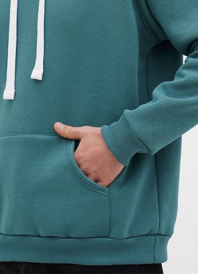 Худі чоловічий теплий подовжений Oversize 02 смарагдовий