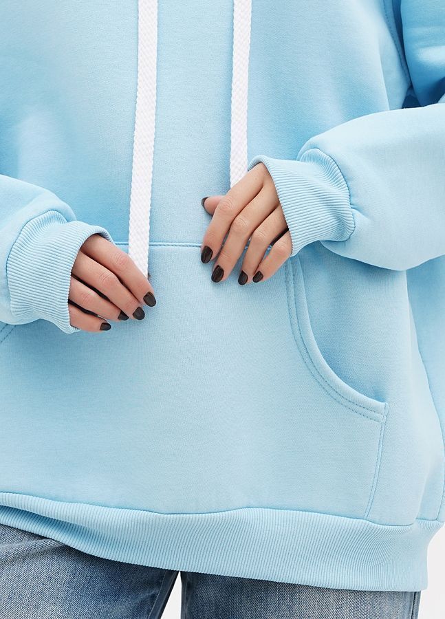 Худі жіночий теплий, блакитний подовжений Oversize 02