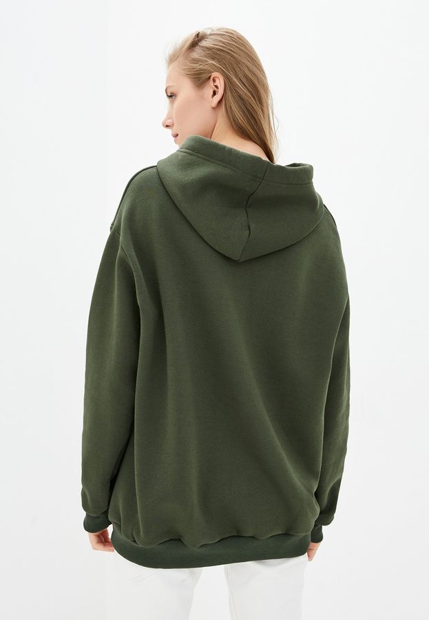 Худі жіночий теплий, колір хакі подовжений Oversize 02